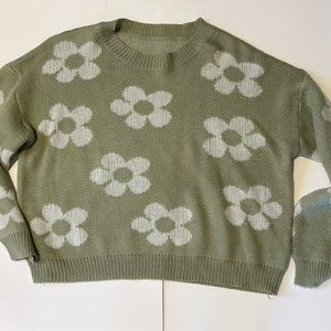 Green Sweater with Flowers